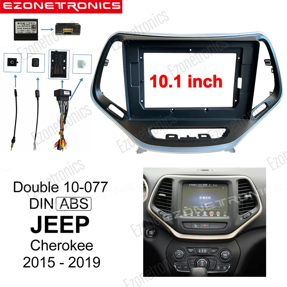 2/1DIN Car CD DVD Frame Audio Fitting Adaptor Dash Trim Facia Panel 10.1inch For JEEP Cherokee 2015 16 17 18 19Din Radio Player