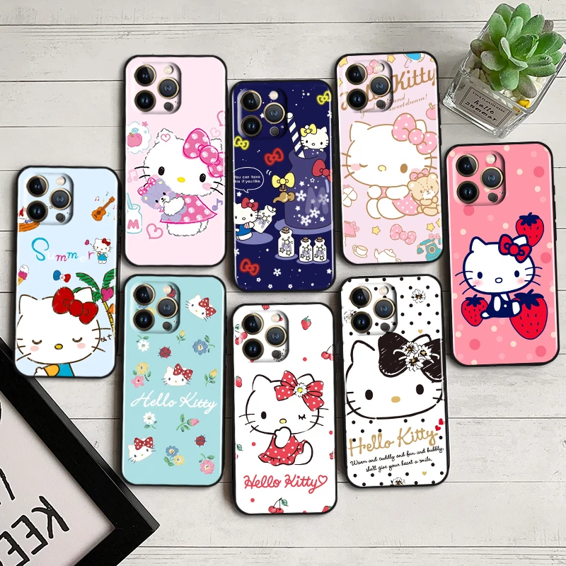 

Cute Anime Hello Kitty Case For Apple iPhone 14 13 12 11 Pro Max Mini XS Max X XR 7 8 6 5 Plus Black Phone Cover