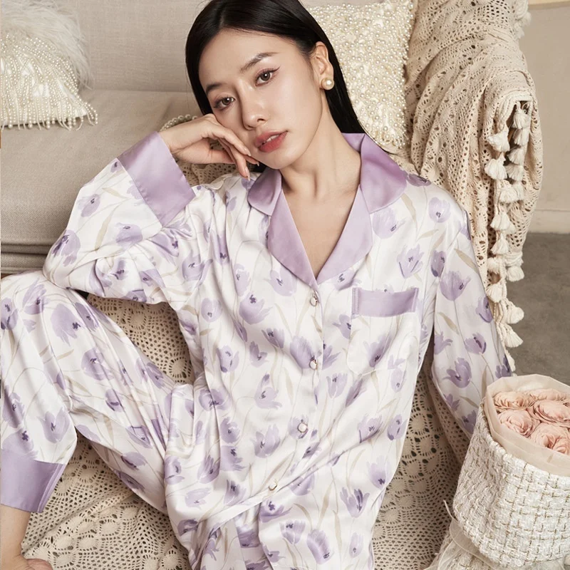 

Женский пижамный комплект Lisacmvpnel с принтом лилового тюльпана, костюм с длинным рукавом, женский домашний комплект одежды