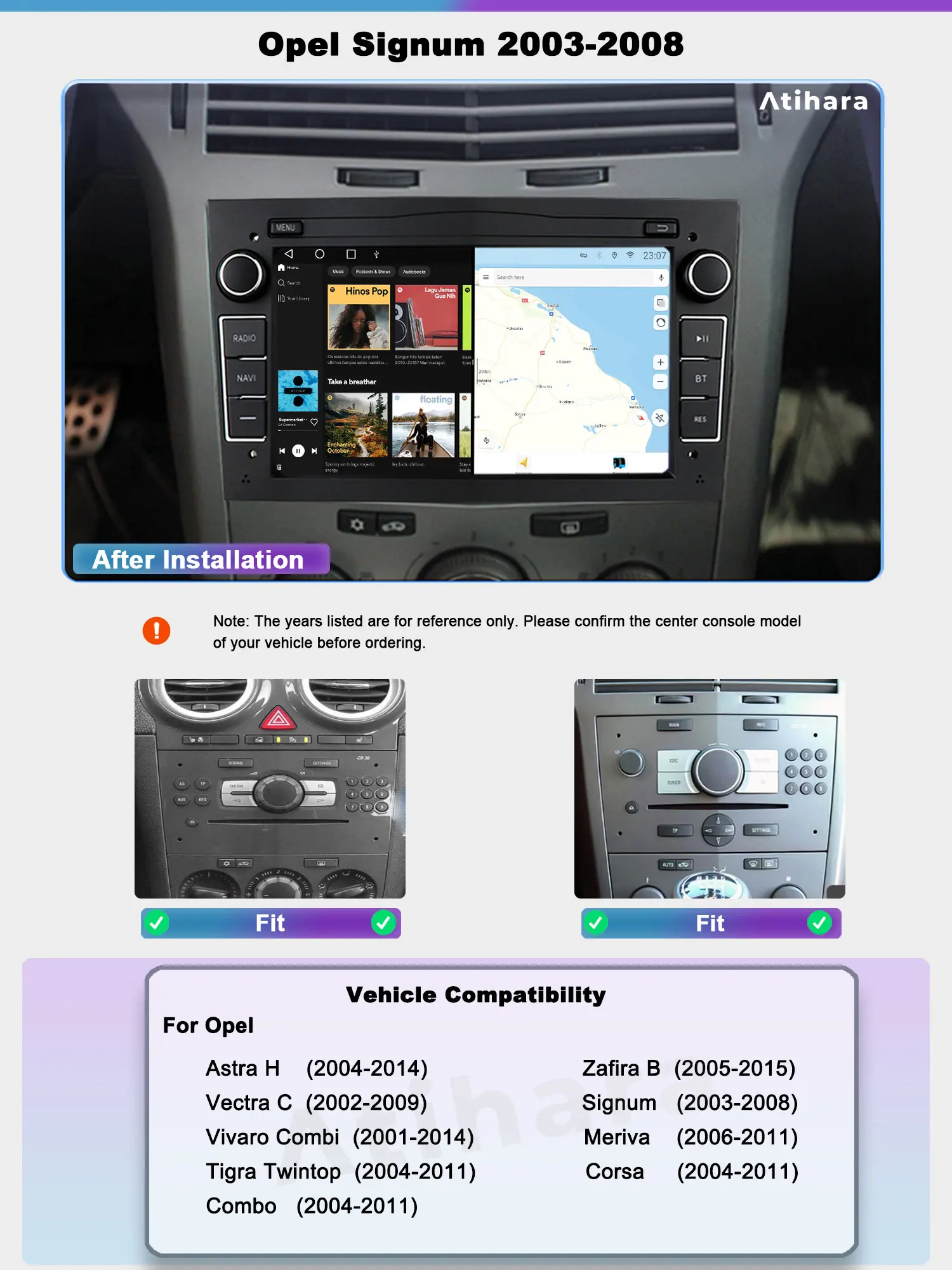Atihara 7-дюймовый автомобильный радиоприемник Carplay Android Auto для Opel Signum 2003-2008 WIFI + 4G AM/FM