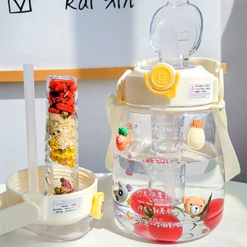 

600/1100 ML Sports Water Bottle Summer Water Cup Large-Capacity Girl Straw Cup Portable Scented Tea Cup Big Belly Cup