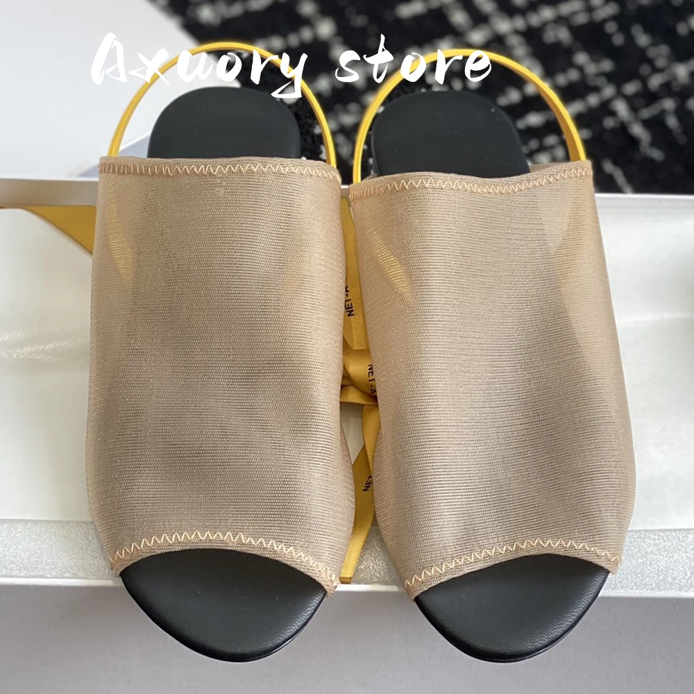 2023 New Summer Flat Sandals Woman Mesh Peep Toe Holiday Beach Shoes Women Back Strap Roman Sandals