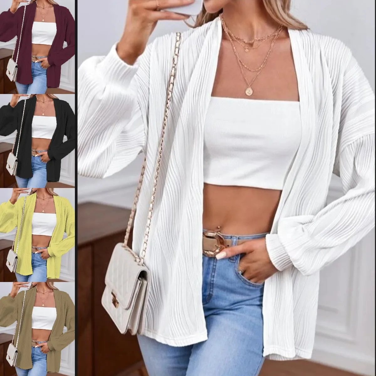 

2023 Autumn New Women Cardigan Jacket Solid V Neck Long Sleeve Ladies Elegant Straight Top Regular Leisure Outfits Sporty