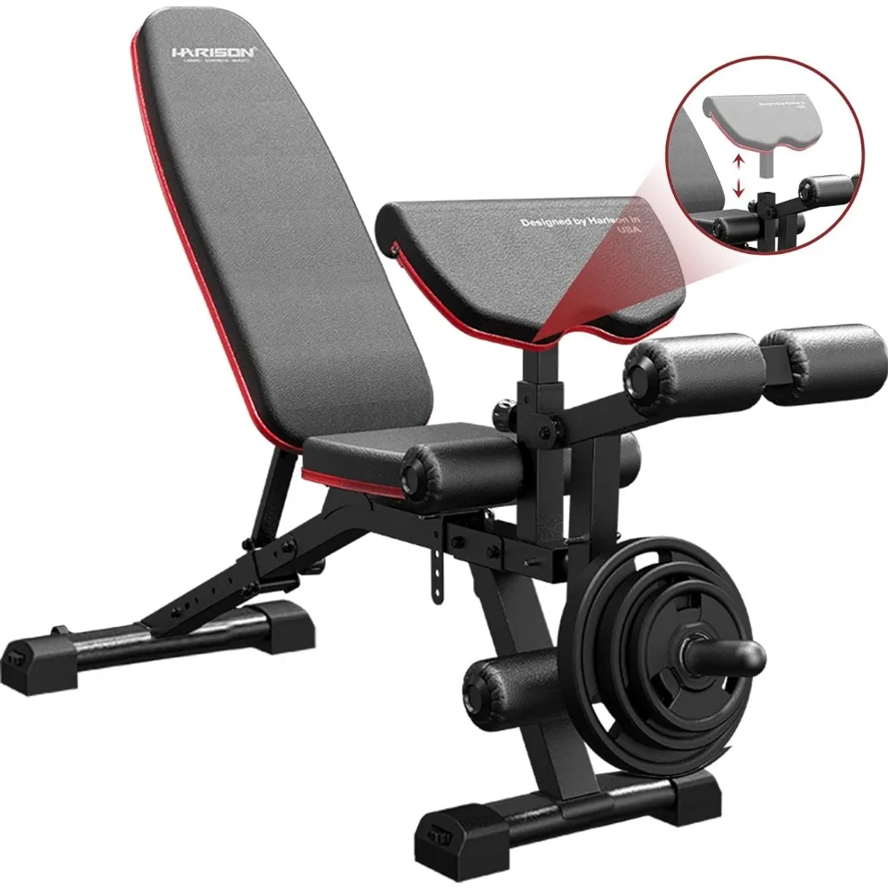 

Adjustable Weight Bench with Leg Extension and Preacher Pad, Flat Incline Decline Exercise Bench for Home Workout Training