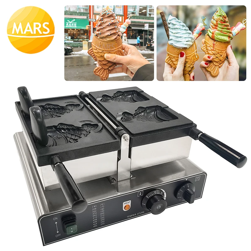 

Japanese Taiyaki Machine Ice Cream Cone Maker Commercial Non-Stick Fish Cake Mould Electric Waffle Makers