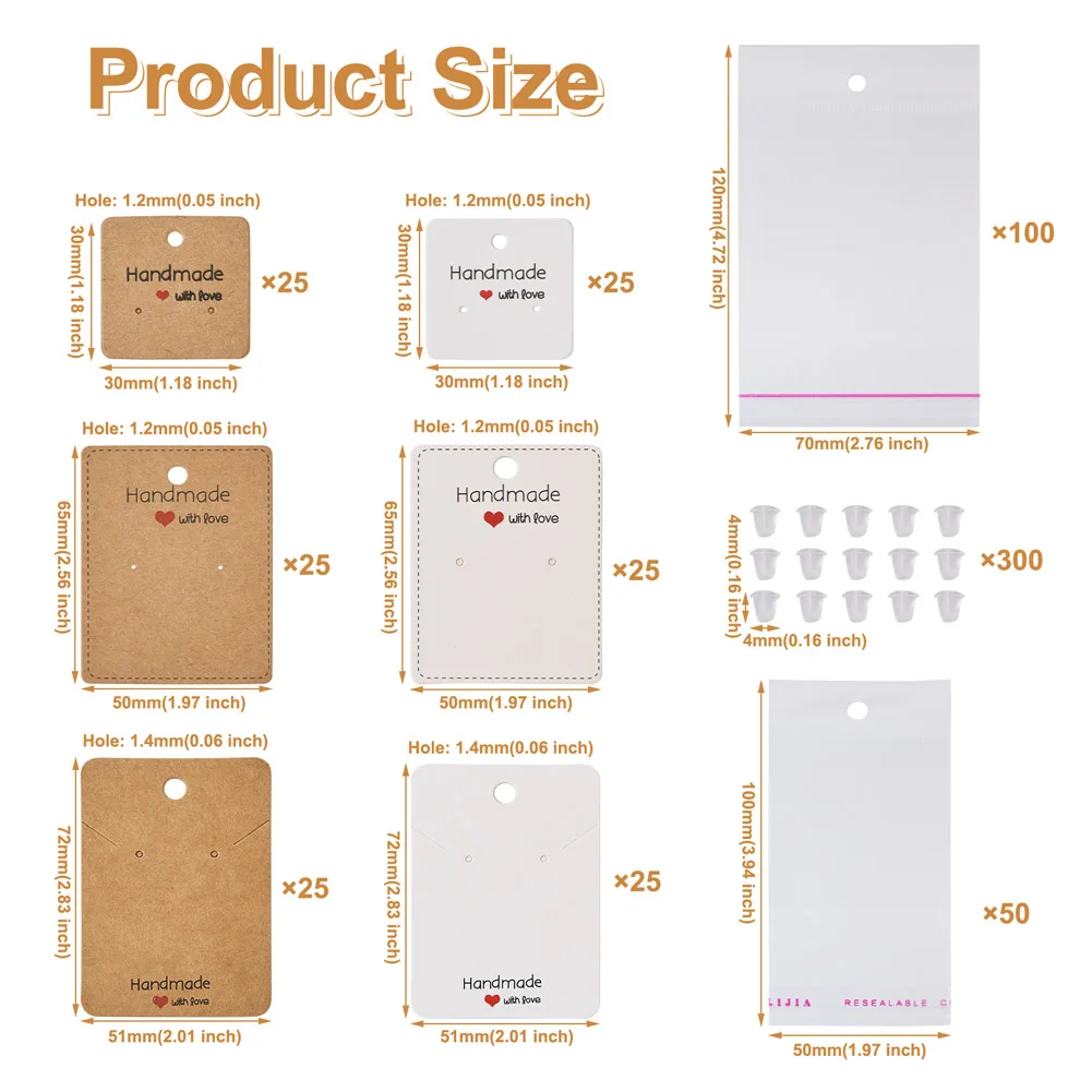 150Pcs Earring Cards Necklace Display Cards with Self-Seal Bags and Plastic Ear Nuts Packaging Paperboard DIY Making Supplies