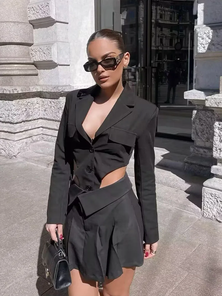 

Женский укороченный Блейзер на пуговицах, с длинным рукавом и юбкой