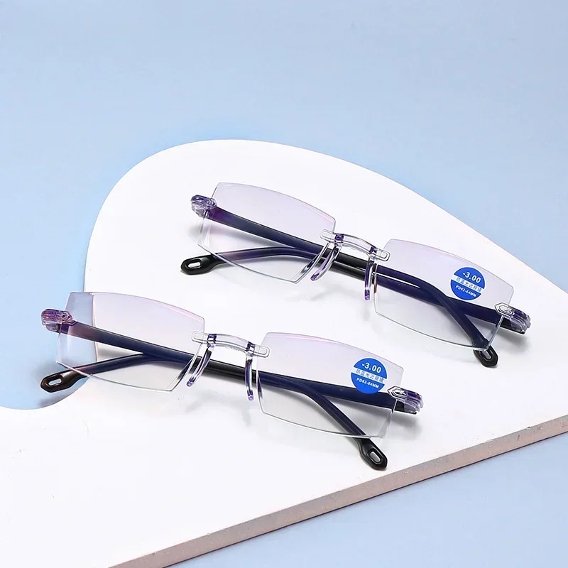 Квадратные очки для близорукости женщин и мужчин модные безрамные огранки по