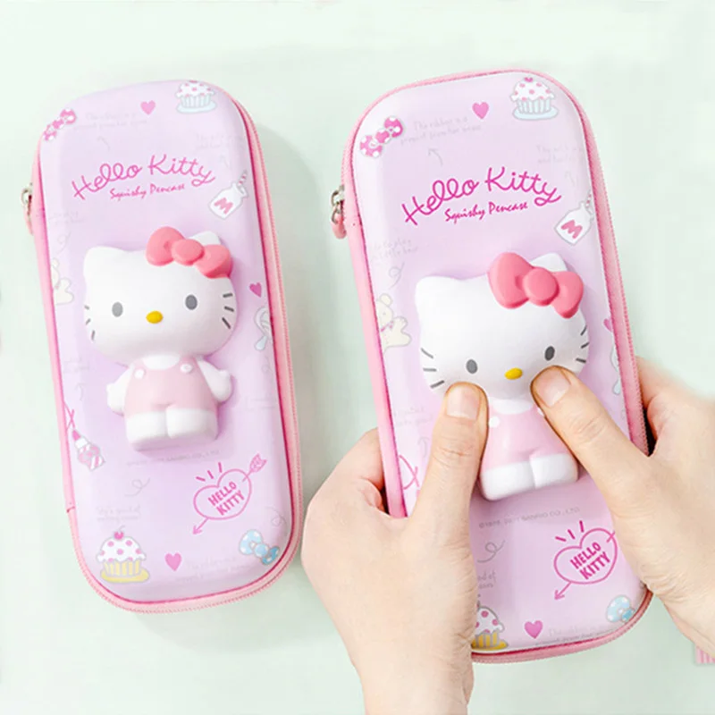 

Пенал Sanrio Kuromi декомпрессионный, Многофункциональный школьный бокс Hello Kitty, милый мультяшный детский чехол для карандашей