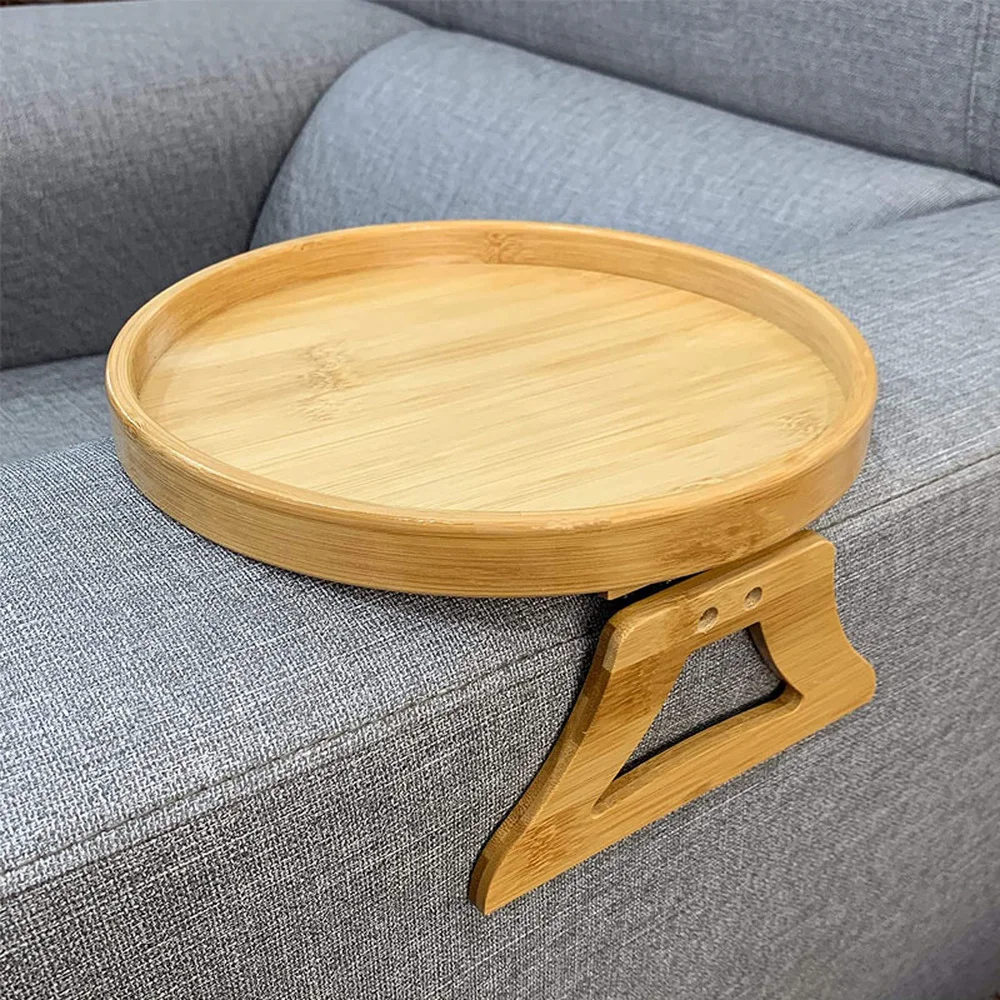 

1PCS Foldable Wooden Tray Table Sturdy Round Portable Sofa Armrest Clip Bed Snack Drink Storage Breakfast Tray