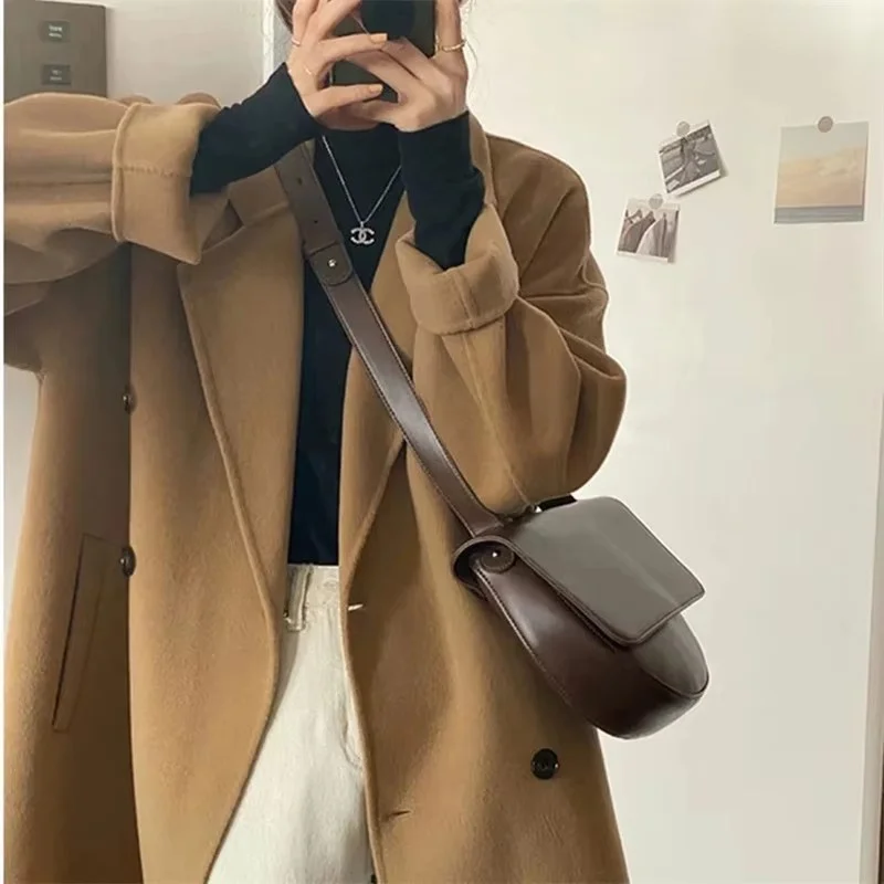 Осенне-зимняя верхняя одежда средней длины из смесовой шерсти Корейская женская