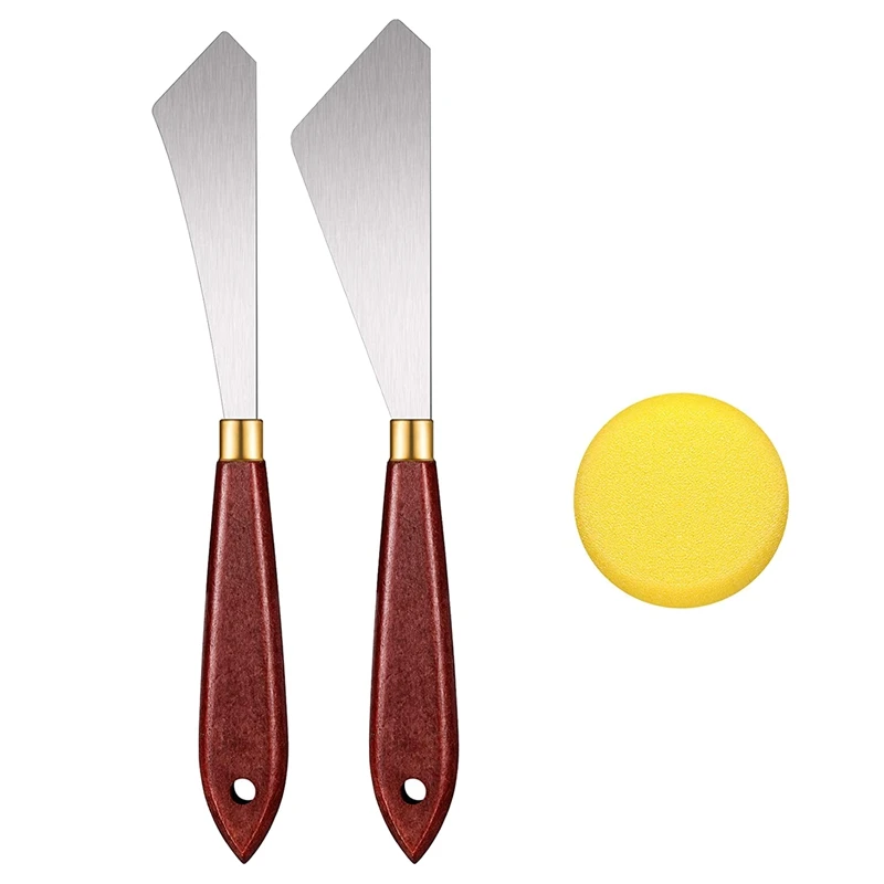 

2 Pcs Painting Knives Set Artist Oil Paint Knife Art Tool With Paint Sponge Applicator For Painting Supplies
