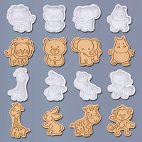4pc cartoon animals cookie cutter lion elephant embossed biscuit mold for jungle birthday party decor kid baking snack gift tool