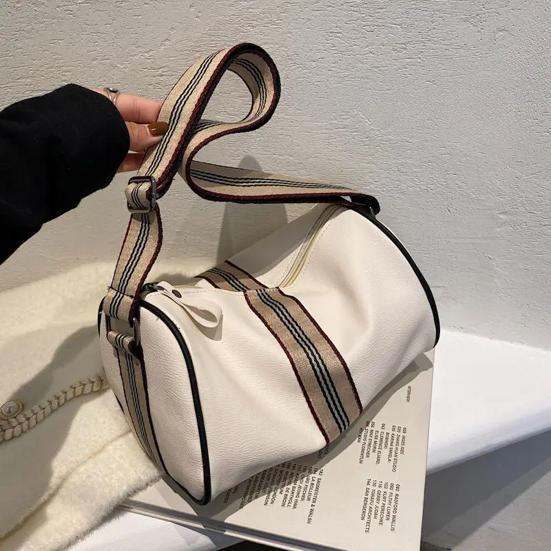 

Women Shoulder Bag Crossbody Stripe Leather 2022 New Fashion Female Package Wide Shoulder Belt Soft Tote Bag Handbag