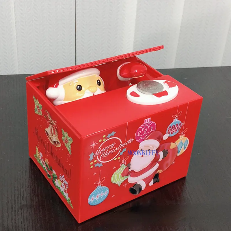 

Праздничная игрушка электрический музыкальный банк Санта Клауса, банк для кражи монет, сберегающая коробка, копилка для монет, экономия денег, подарок на Рождество/День рождения для детей