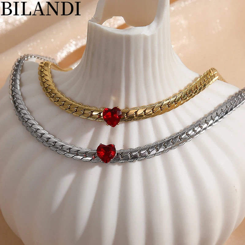 

Bilandi Fashion Jewelry Heart Glass Choker Necklace 2022 New Trend Hot Selling Personality Necklace For Girl Lady Gifts