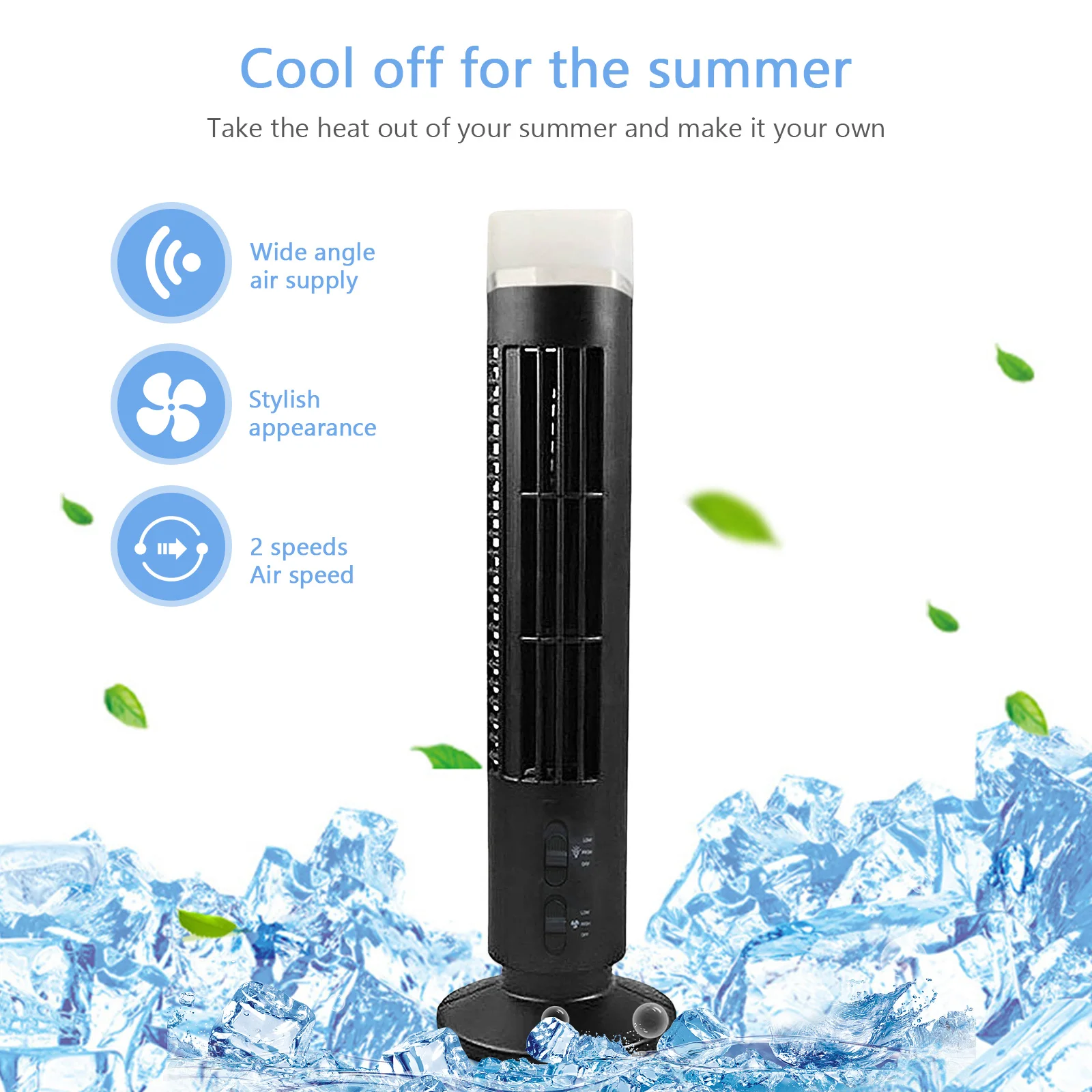 

Vertical Air Conditioning Fan 3W Cooling Tower Fans Bladeless with Light USB Plug-in Or Battery Powered for Travel Sports