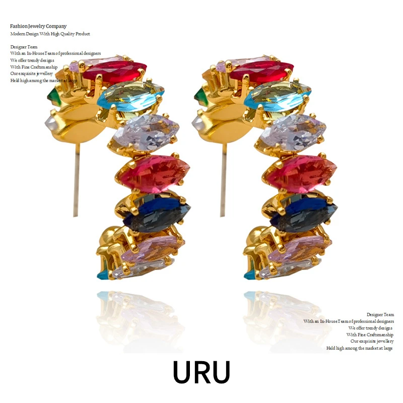 

Modern Jewelry 925 Silver Needle High Quality Brass Hoop Colorful Green 5A Zircon Earrings For Women Female Accessories Gift