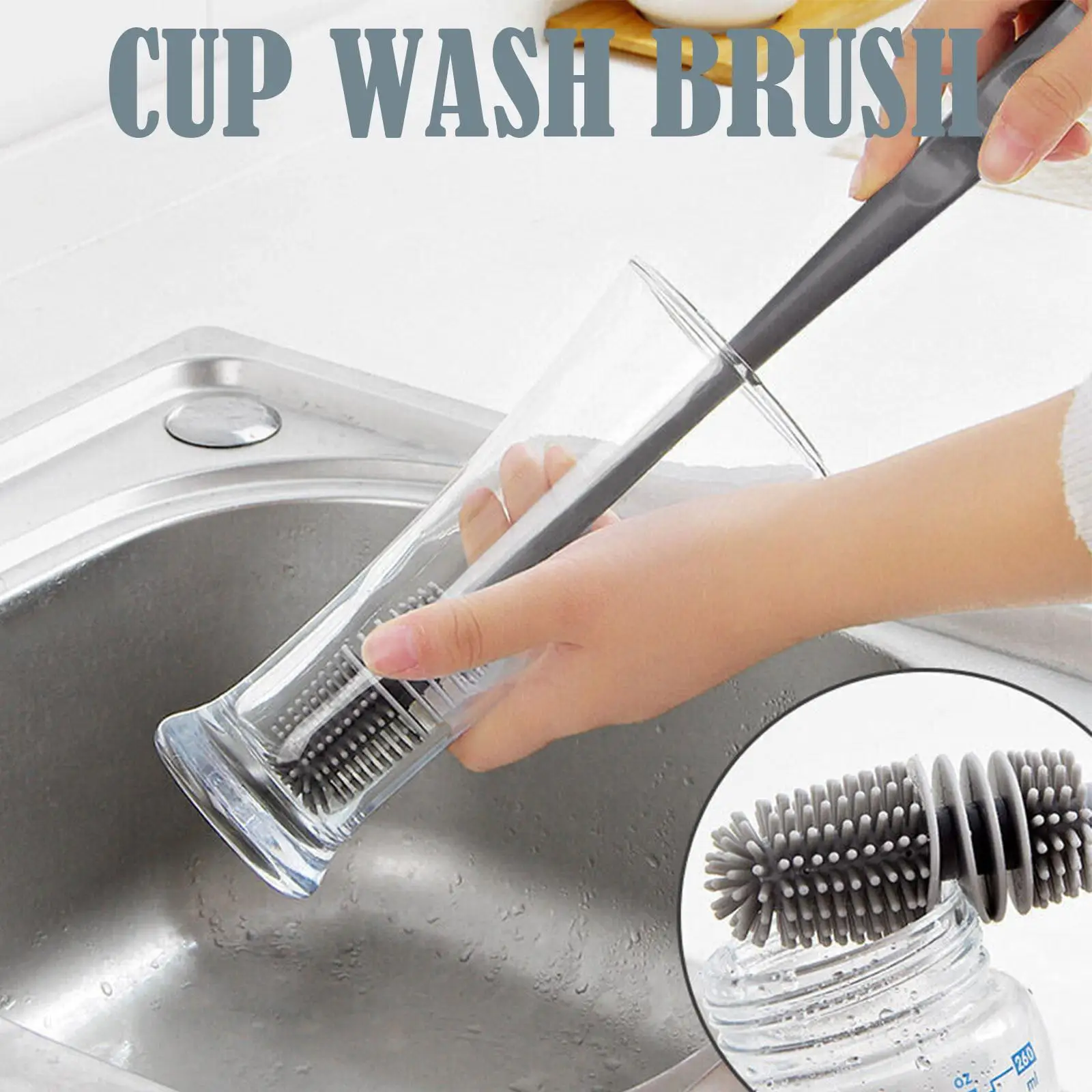 

Silicone Cup Brush Cup Scrubber Glass Cleaner Kitchen Cleaning Tool Long Handle Drink Wineglass Bottle Glass Cup Cleaning Brush