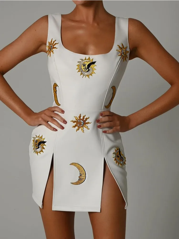 

Женское платье-чехол с разрезом, белое вечернее платье в стиле панк, модель 2022 года