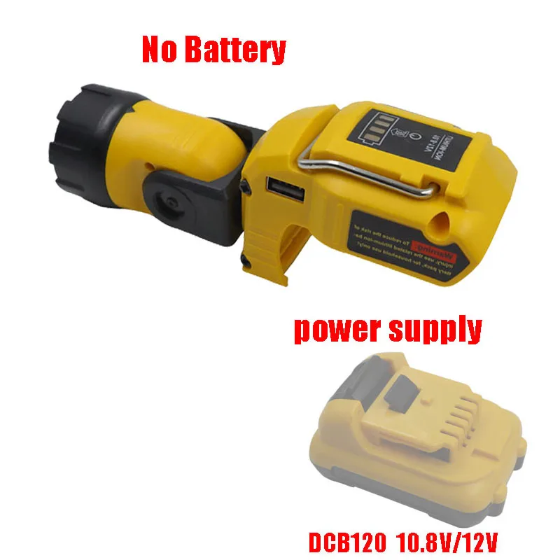 

Portable Spotlight LED Warning Light Work Lamp Flashlight USB Charger for Dewalts DCB120 10.8V 12V Li-ion Battery Yellow