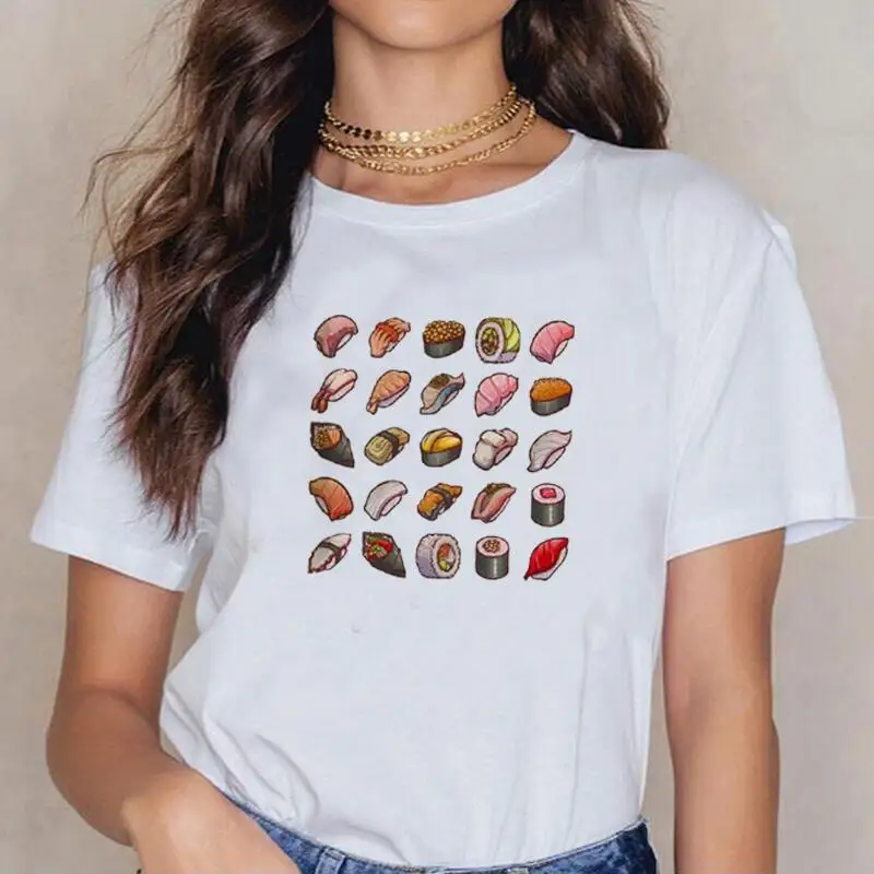

Summer Short Sleeve Loose Tshirt Harajuku Shirt T Shirt Women Tops Women T-shirt Sushi Cute Print Tee Shirt Femme Camiseta Mujer
