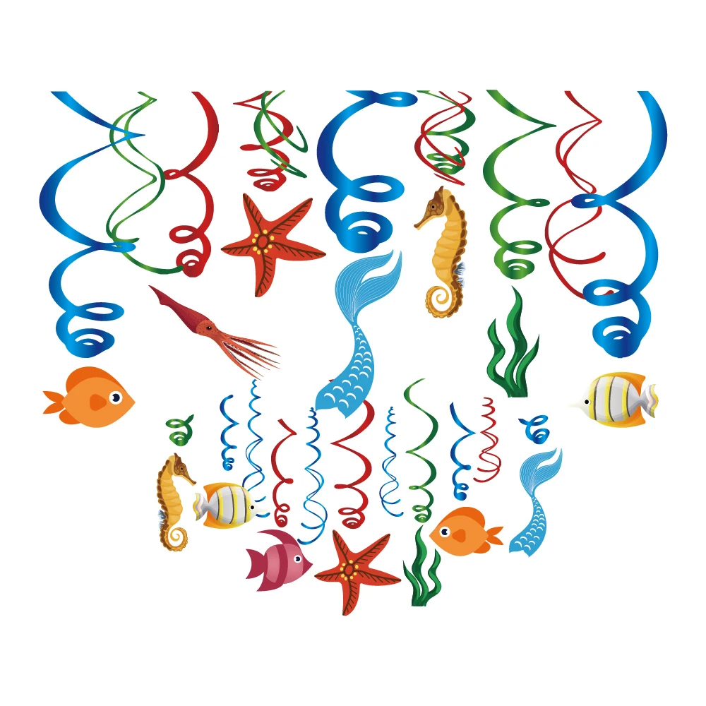 

30X Cartoon Mermaid Tail Fish Ceiling Hanging Swirl Birthday Party Decoration Hanging Spiral Pendent Baby Shower Party Supplies