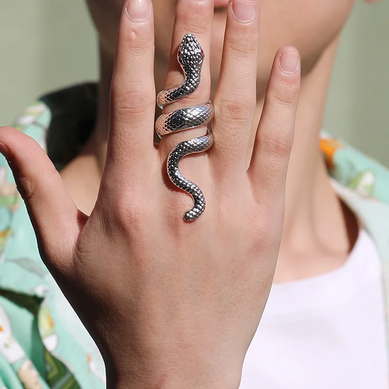 

Anime Rings for Men Women Punk Goth Snake Ring Exaggerated Black Plated Gothic Adjustable Party Gift Jewelry Mujer Bijoux