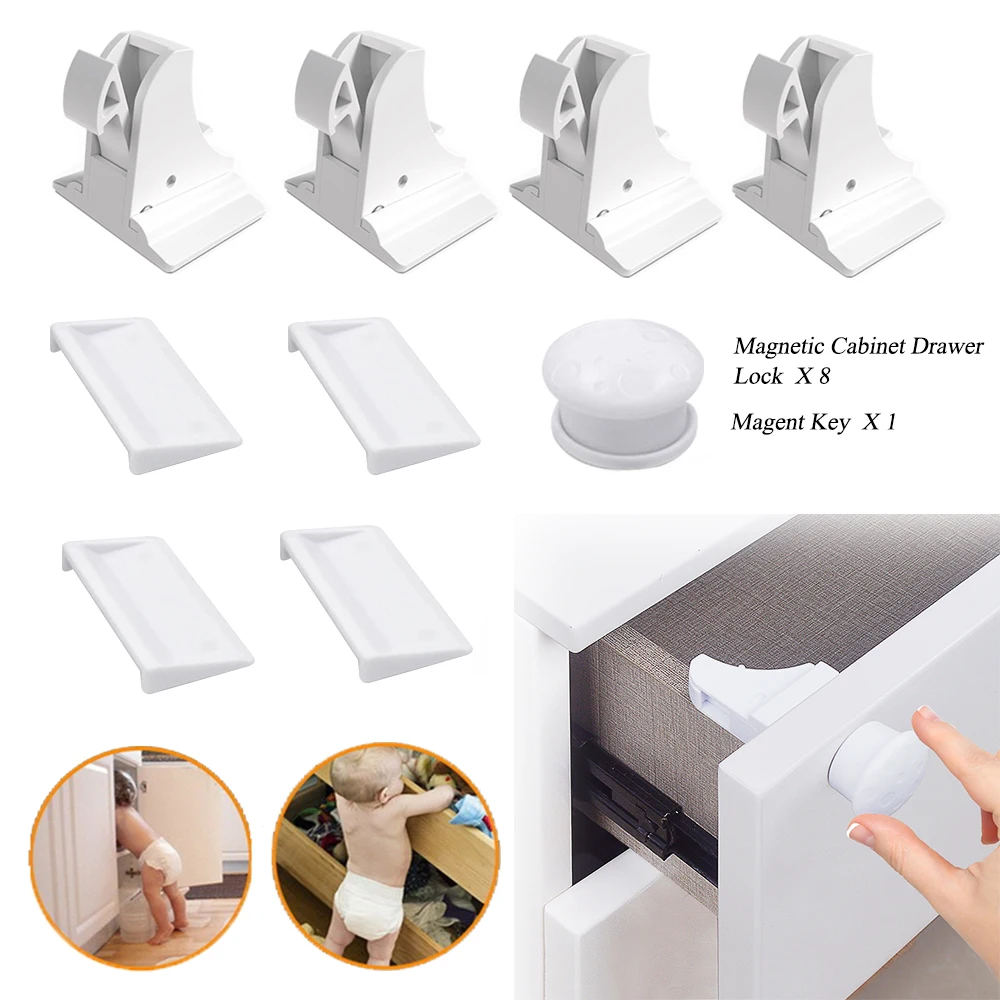 

Magnetic Baby Safety Lock Children Invisible Protection No Punching Drawer Latch Cabinet Cupboard Limiter Kids Security Locks
