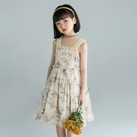 original girls dresses 2022 summer new korean floral sling lolita princess dress rural beige mesh dress 110 160cm