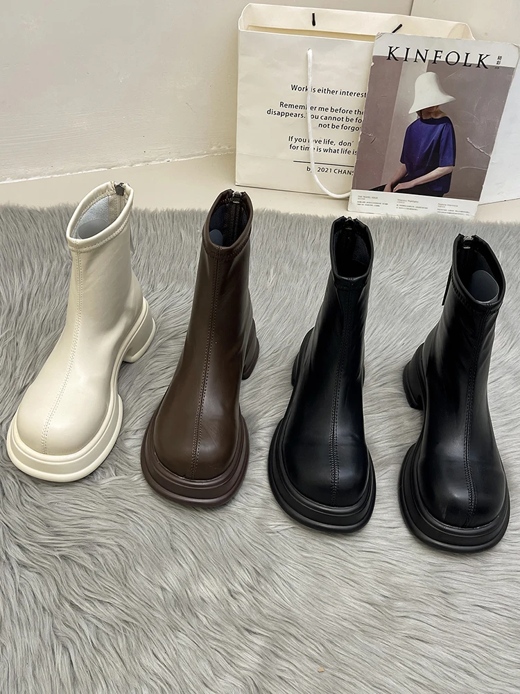 

Сапоги женские на платформе, с круглым носком, на молнии сзади