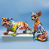 creative color bulldog chihuahua dog statue living room ornaments home decor entrance wine cabinet office decors resin crafts