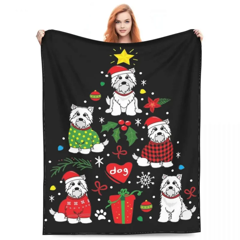 

Westie Dog Christmas Tree Blankets Coral Fleece Plush Print Relax Super Warm Throw Blanket For Bed Office Bedspreads