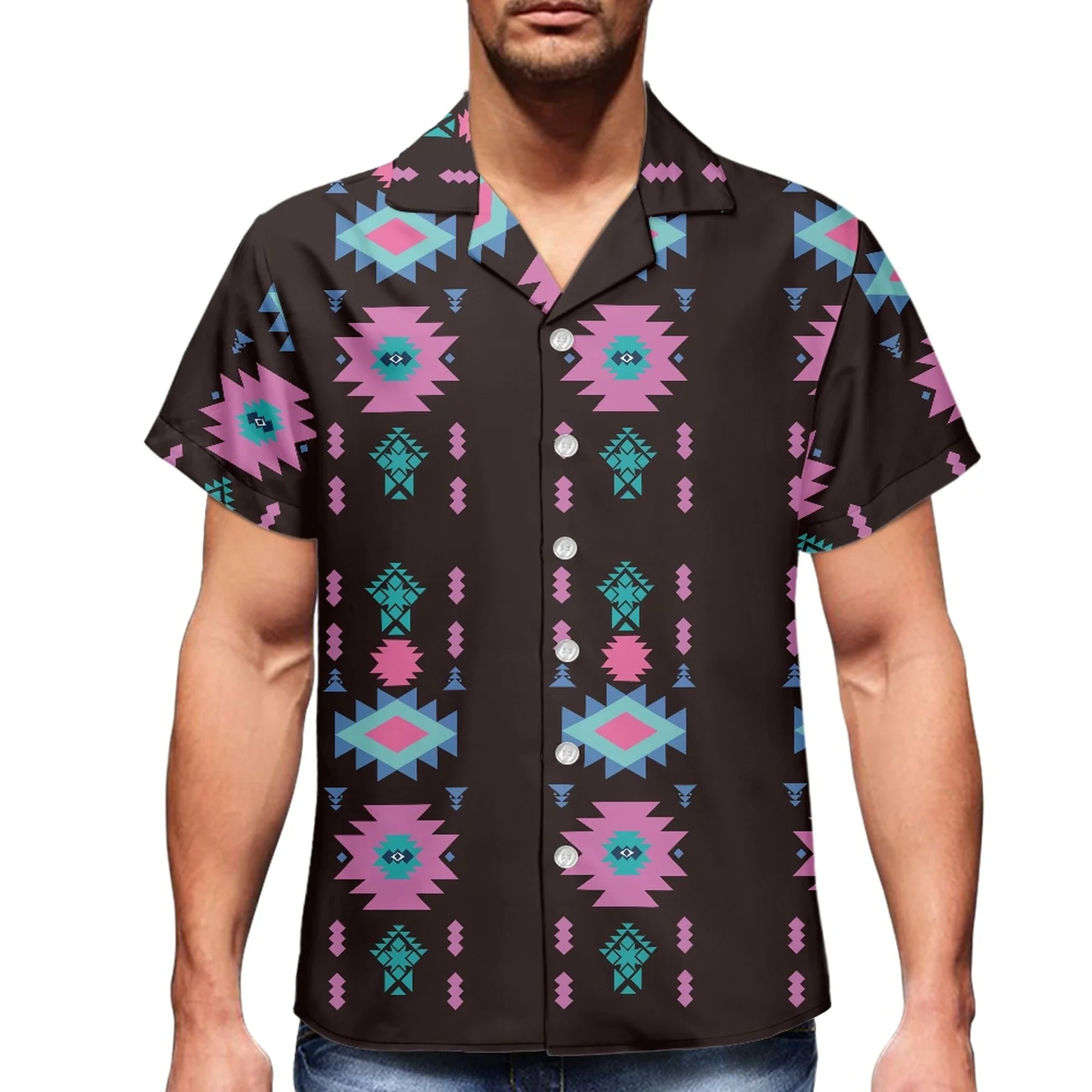 New Beach Chic Shirt V-Neck Short Sleeve Hawaiian Luxury Men's Shirt Sports Travel Summer Menswear Tribal Collage Logo Print