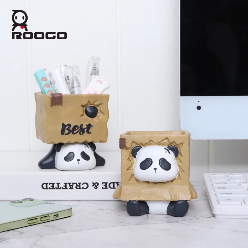 

ROOGO New Panda Succulent Plant Pots Home Garden Balcony Decor Resin Cute Cartoon Panda Flowerpot Bonsai Cactus Container