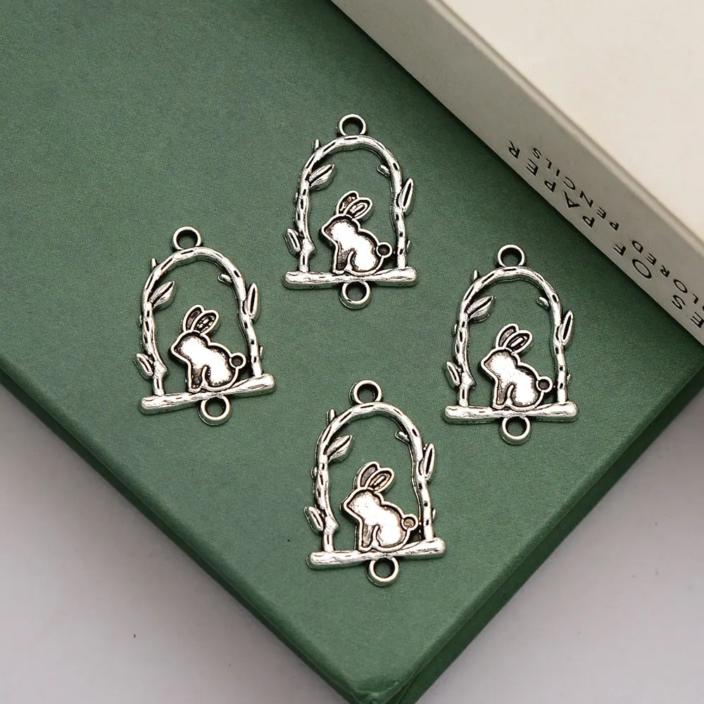 

30pcs/lot--23x15mm Antique Silver Plated Easter Charms Connectors Rabbit Bunny Pendants For Diy Jewelry Making Supplies Bracelet