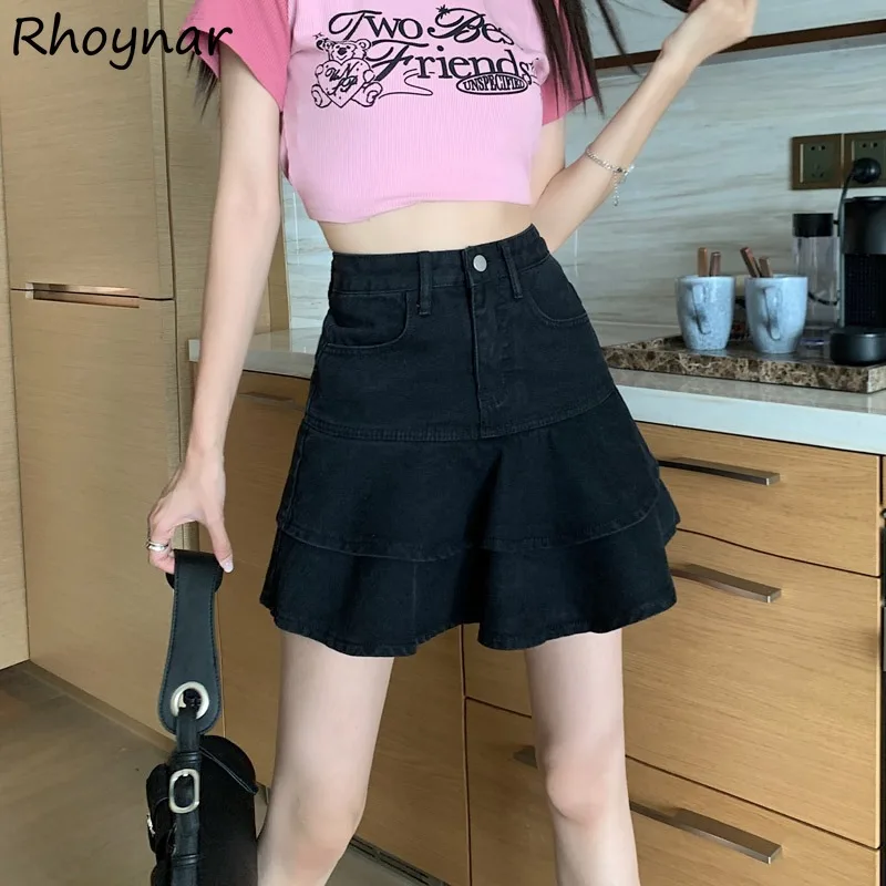 

Юбка женская джинсовая трапециевидная с завышенной талией, милый пикантный уличный стиль, модная крутая ретро-юбка в стиле Харадзюку, для молодых колледжей, Y2k, на лето