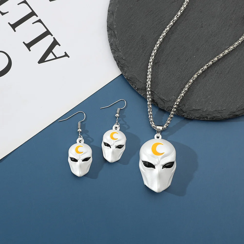 

Superhero Marc Spector Moon Knight Cosplay Costume Props Metal Ear Studs Alloy Earrings Necklace Accessories Xmas Gifts
