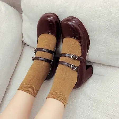 

Большие размеры; Обувь на высоком каблуке; Обувь на толстом каблуке с круглым носком; Милые и удобные туфли Mary Jane