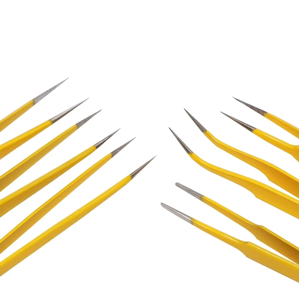 

6 шт., пинцеты из нержавеющей стали, промышленные антистатические, точные, острые, изогнутые, прямые пинцеты для ремонта часов и электроники