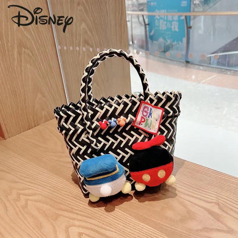 Disney's New Vegetable Basket Fashion High Quality Woven Women's Bag Popular Cartoon Versatile Large Capacity Women's Handbag