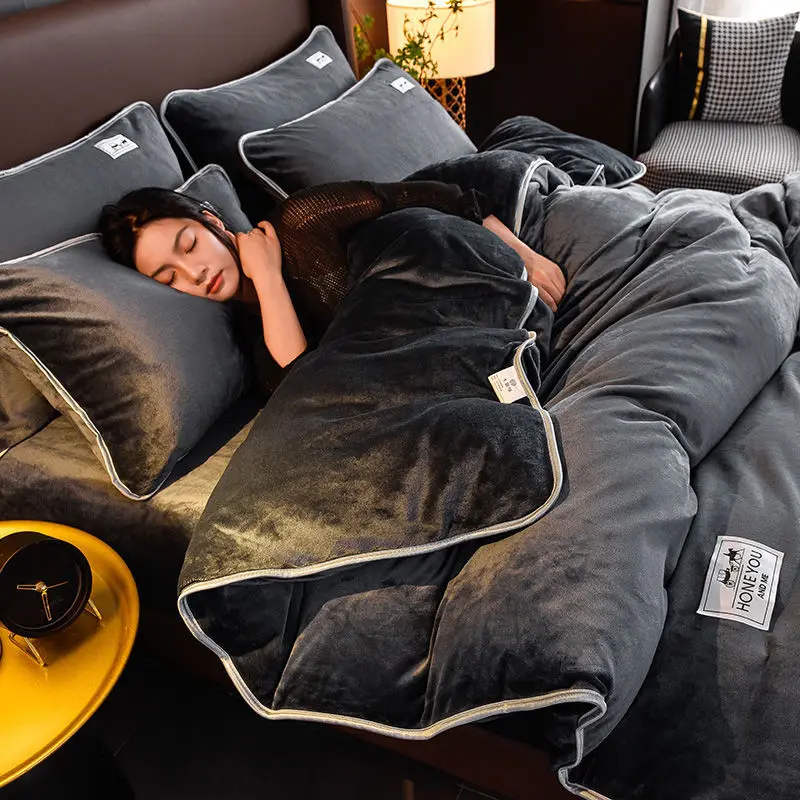 

Winter Warm Velvet Quilt Duvet Cover Set King Size Double Bed Linen Quilt Cover Solid Color Soft Plush Bedding Set Home Textile: