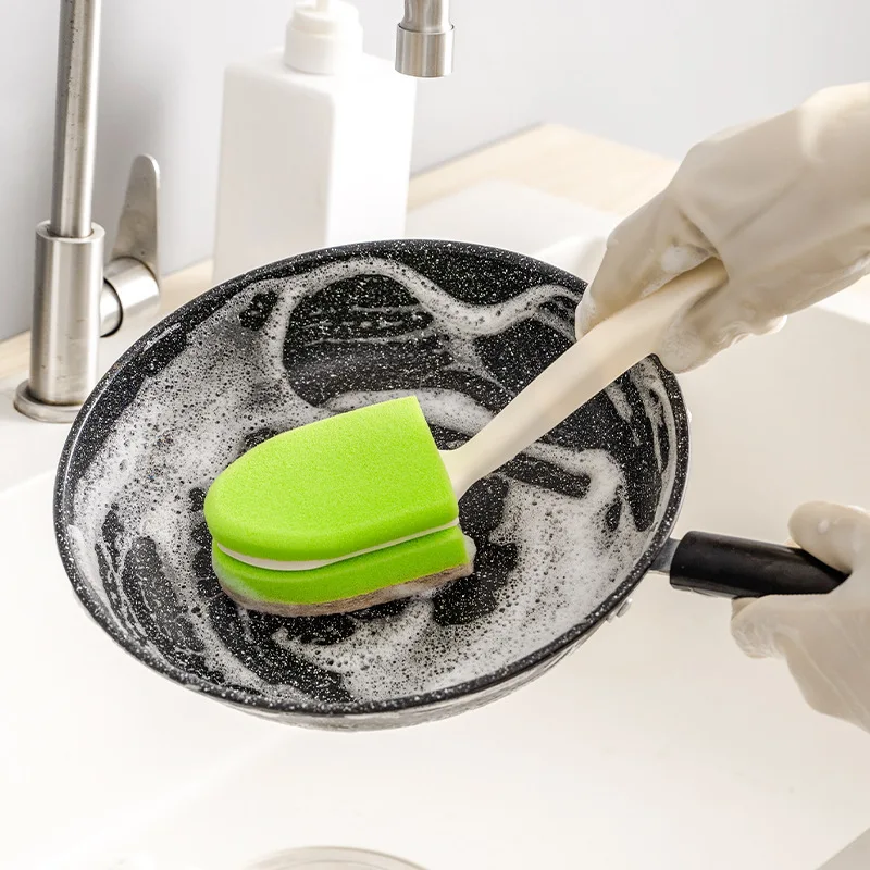 

Long Handle Household Replaceable Sponge Pot Brush Cleaner Non-stick Oil Cleaning Brush Kitchen Dish Brush Home Cleaning Tool