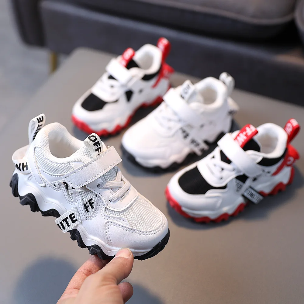 Size 21-30 Children Casual Sports Shoes Fashion Mesh Breathable Sneakers Teens Kids Running Sneakers Boys Girls Red White Shoes images - 6