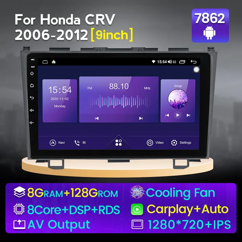 

Fellostar 9'' Android11 8+128G Car Radio Multimedia Player For Honda CRV CR-V 2006-2012 Carplay Auto 4G LTE Cooling Fan Stereo