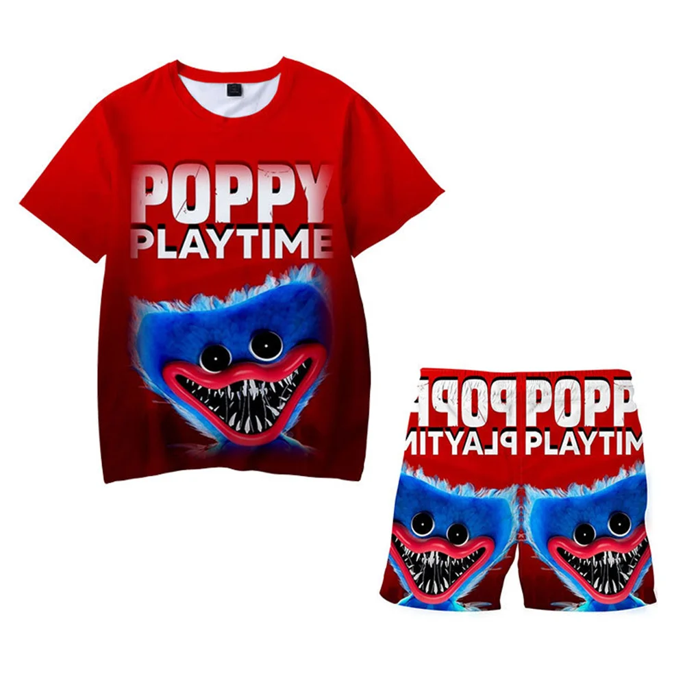 

Popp 3D Digital printing summer parent-child costume short T-shirt + shorts casual cartoon set for boys and girls