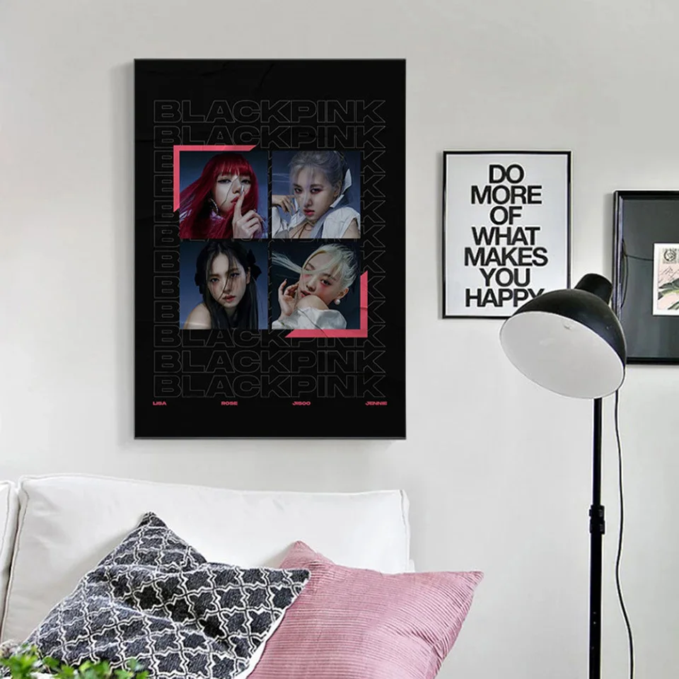 

Красивые плакаты с изображением девушки-идола группы, холст с рисунком, черный плакат, Розовый Настенный декор, Плакаты для гостиной, спальн...