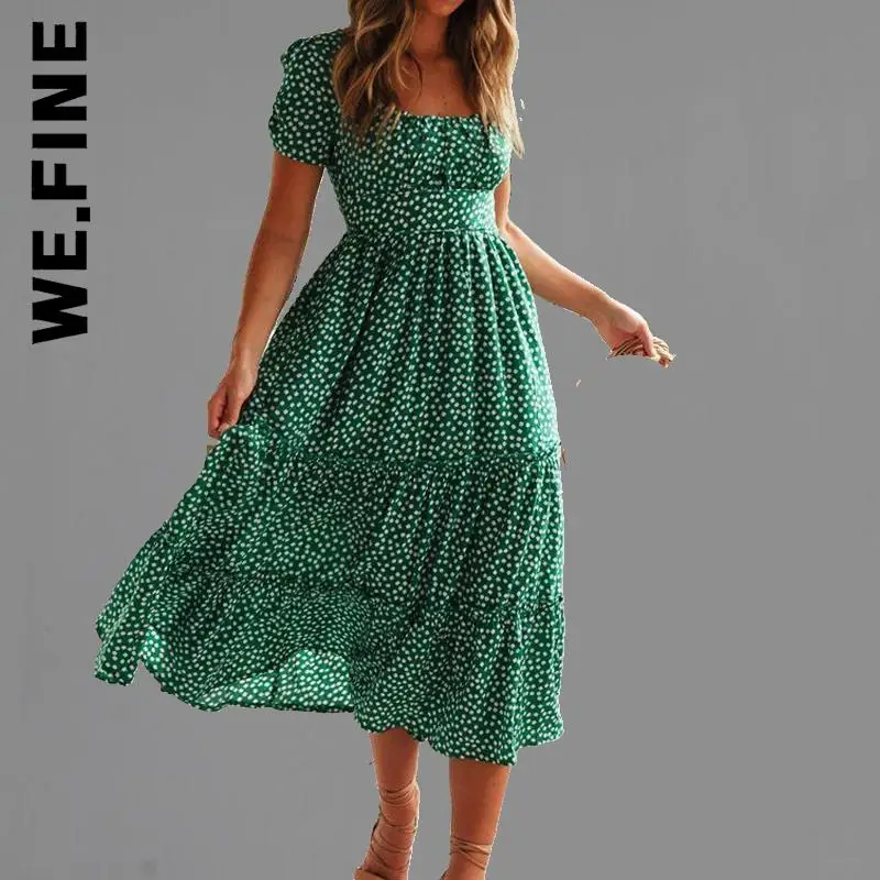 

We.Fine New Dress Women Elegant Backless Lantern Sleeve Streetwear A-Line Dress 2022 Slim Stylish Robe Lazy Girl Dresses Woman
