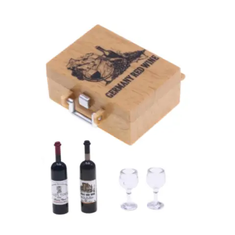 Миниатюрные бутылки вина и бокалы для кукольного домика Perfeclan
