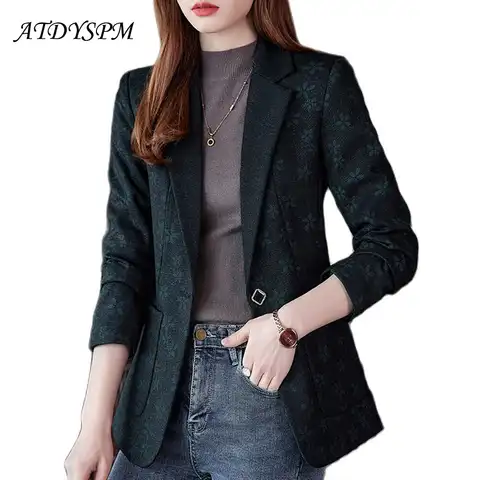 Женский пиджак с длинным рукавом, повседневный черный пиджак с отложным воротником и цветочным принтом, осень 2022